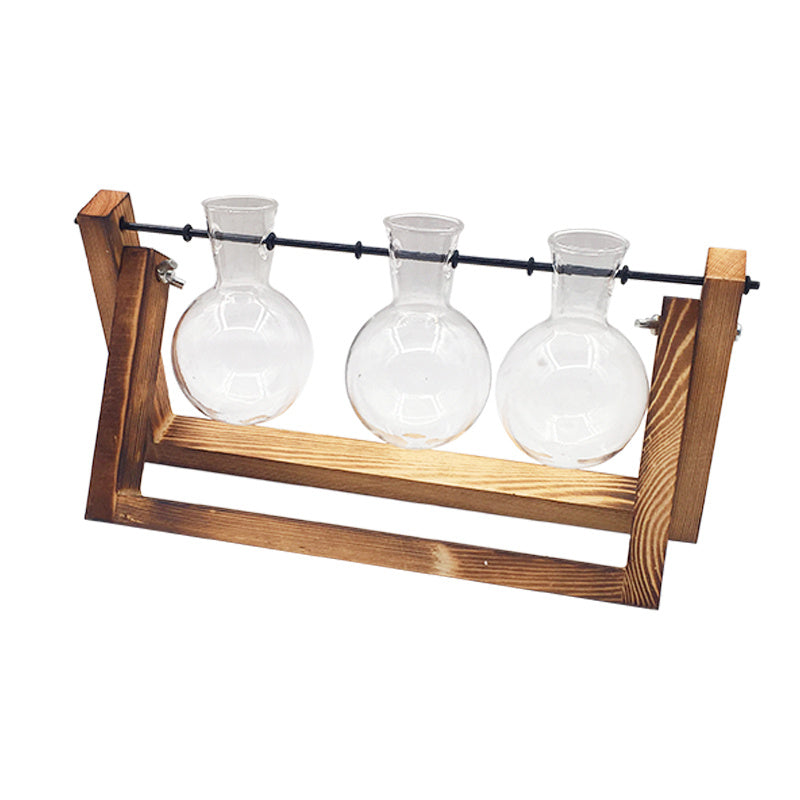 Wooden Stand Hydroponic Glass Vase