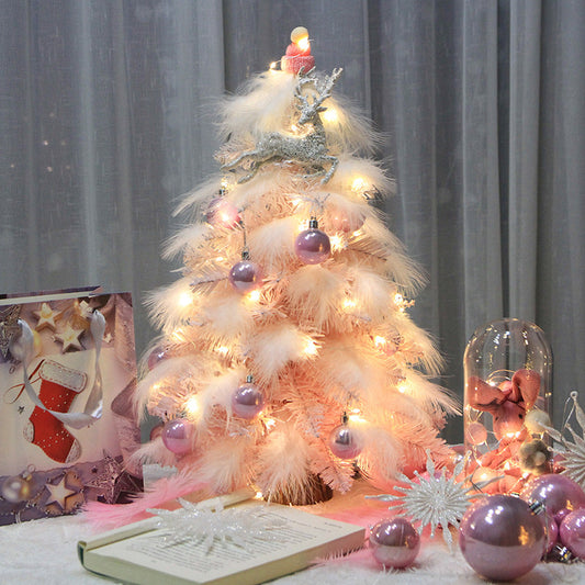 Pink Feather Christmas Tree Ornament – Small Desktop Holiday Decoration