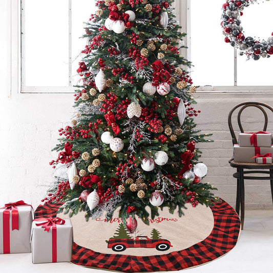 120cm Linen Christmas Tree Skirt - Holiday Tree Decor for Christmas