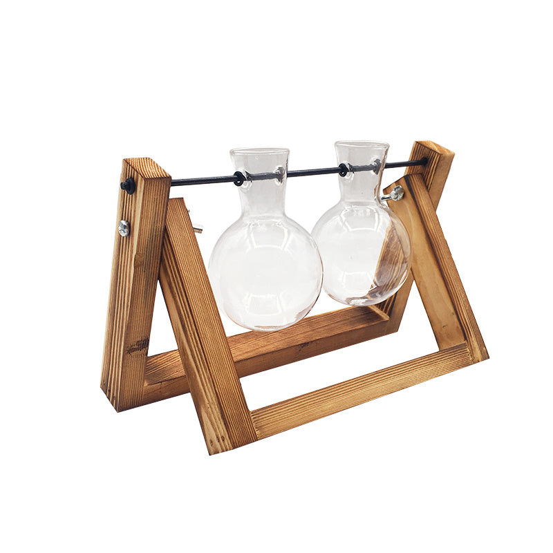 Wooden Stand Hydroponic Glass Vase
