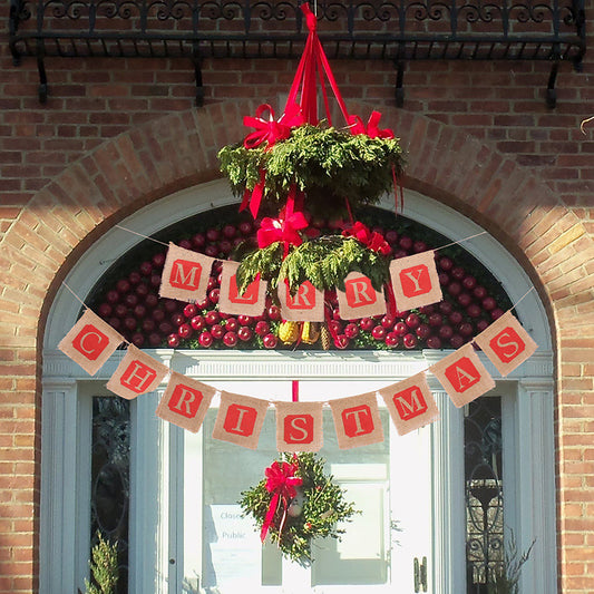 Merry Christmas Sackcloth Flag Banner - Christmas Holiday Banner Decoration
