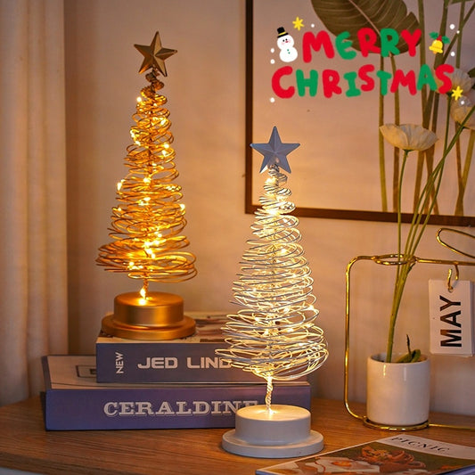 LED Christmas Tree Spiral Table Lamp – Wrought Iron Xmas Tree Night Light & Holiday Decor