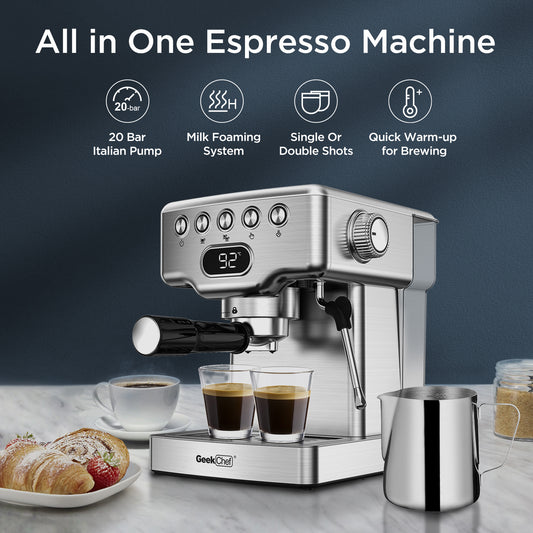 Geek Chef 20 Bar Espresso Machine | With Milk Frother | Home Espresso Maker
