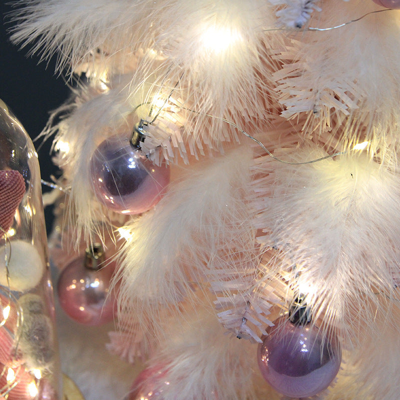 Pink Feather Christmas Tree Ornament – Small Desktop Holiday Decoration