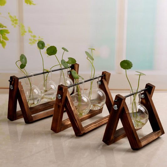 Wooden Stand Hydroponic Glass Vase