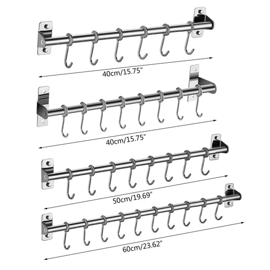 Wall-Mounted Stainless Steel Utensil Rack - Kitchen Rail with 6/8/10 Hooks