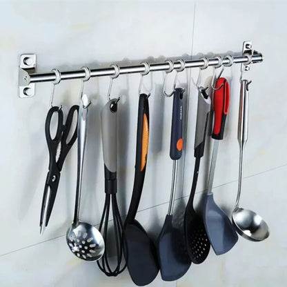 Wall-Mounted Stainless Steel Utensil Rack - Kitchen Rail with 6/8/10 Hooks