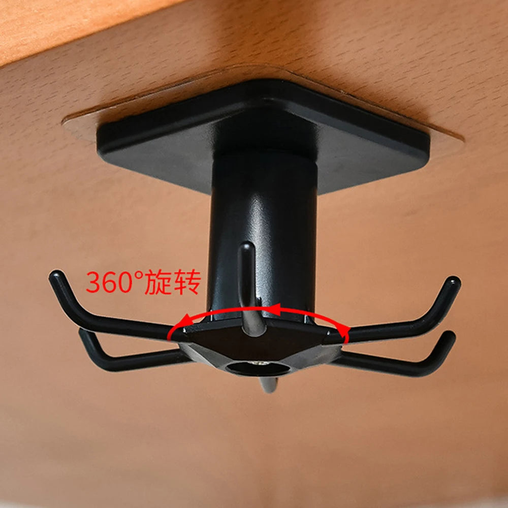 Wall-Mounted Kitchen Organizer Rack with 6 Removable Hooks - Utensil Holder & Rotatable Hanger  Optimized Description: