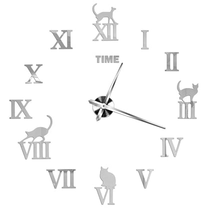 2D/3D Large Roman Numeral Acrylic Mirror Wall Clock - DIY Quartz Clock