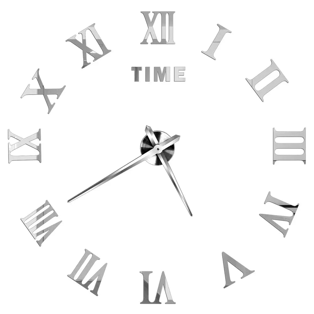 2D/3D Large Roman Numeral Acrylic Mirror Wall Clock - DIY Quartz Clock