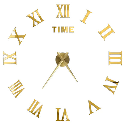 2D/3D Large Roman Numeral Acrylic Mirror Wall Clock - DIY Quartz Clock