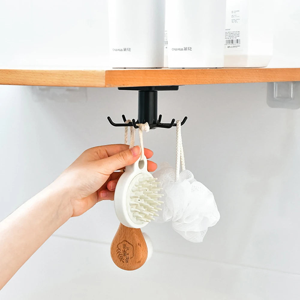 Wall-Mounted Kitchen Organizer Rack with 6 Removable Hooks - Utensil Holder & Rotatable Hanger  Optimized Description: