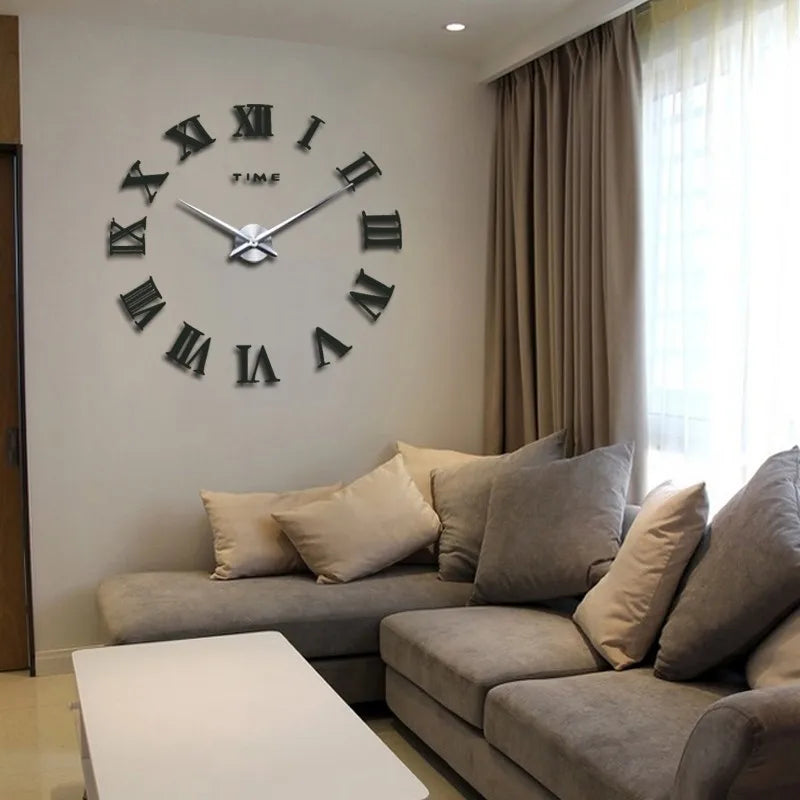 3D Big Acrylic Mirror Wall Clock - DIY Quartz Watch