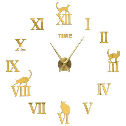 2D/3D Large Roman Numeral Acrylic Mirror Wall Clock - DIY Quartz Clock