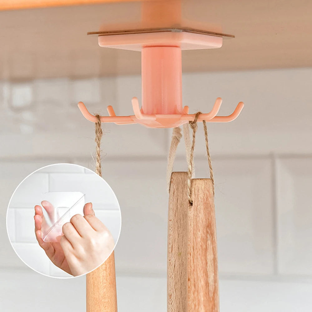 Wall-Mounted Kitchen Organizer Rack with 6 Removable Hooks - Utensil Holder & Rotatable Hanger  Optimized Description: