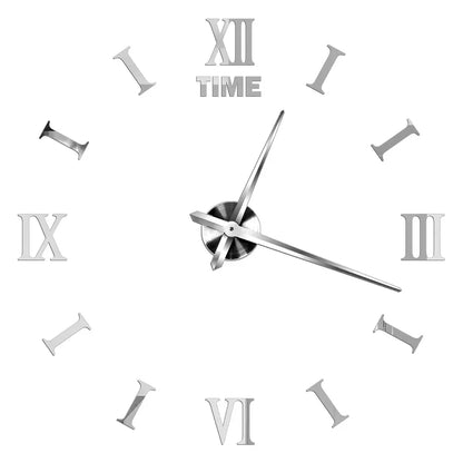 2D/3D Large Roman Numeral Acrylic Mirror Wall Clock - DIY Quartz Clock