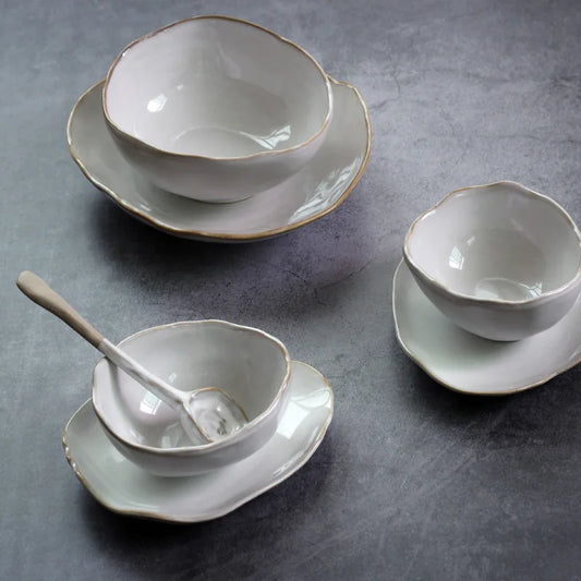 Nordic Irregular Ceramic Tableware Set - Rice Bowl, Salad Bowl, Plates