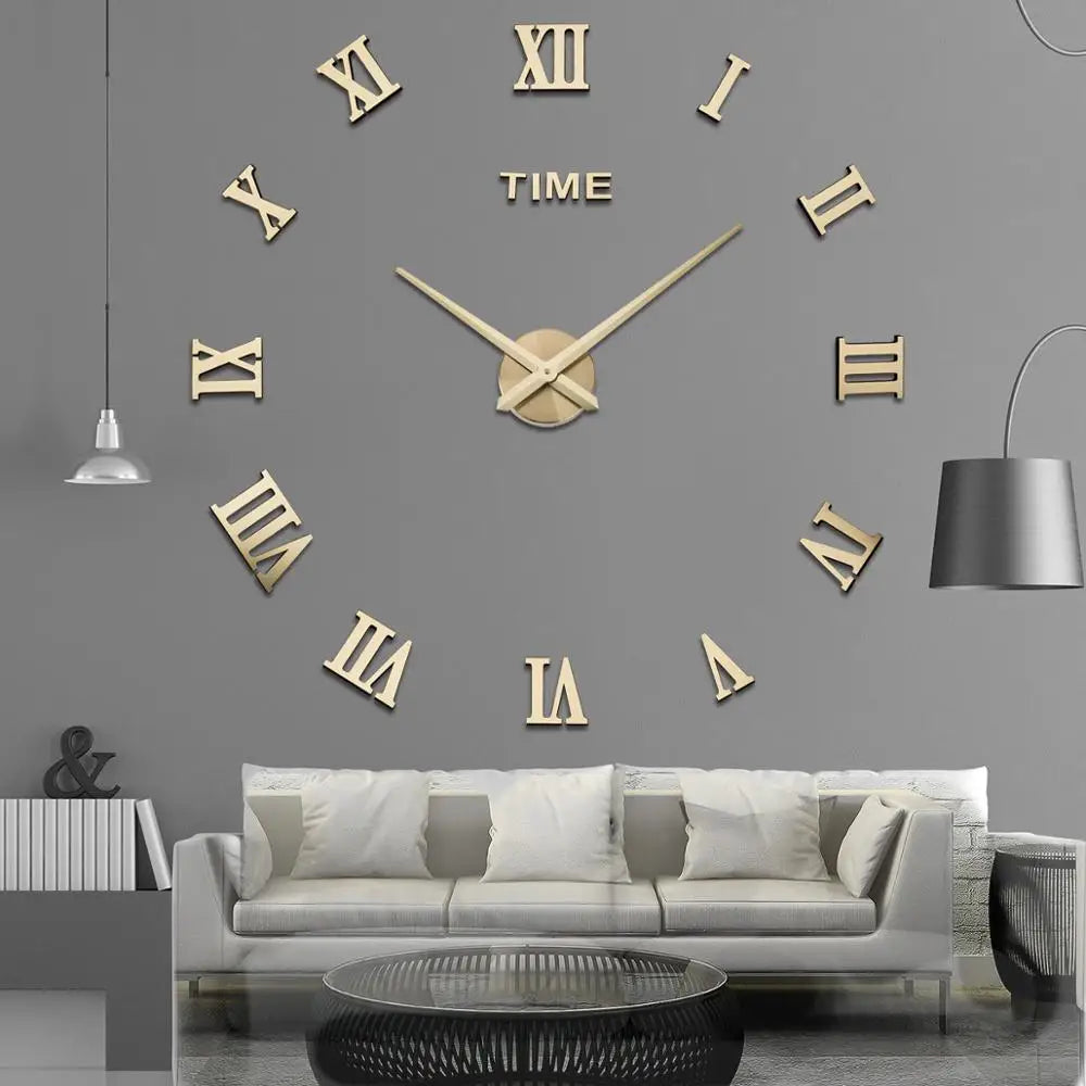 3D Big Acrylic Mirror Wall Clock - DIY Quartz Watch