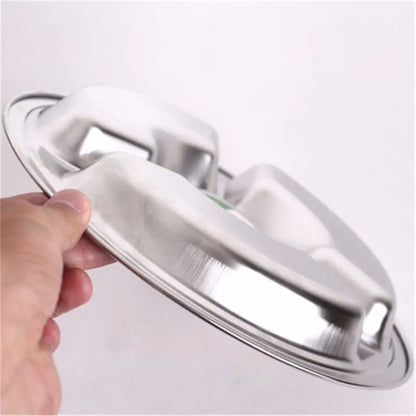 Stainless Steel Round Divided Dinner Plate - 3-Section Snack Tray for Kids