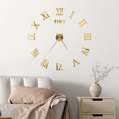 2D/3D Large Roman Numeral Acrylic Mirror Wall Clock - DIY Quartz Clock