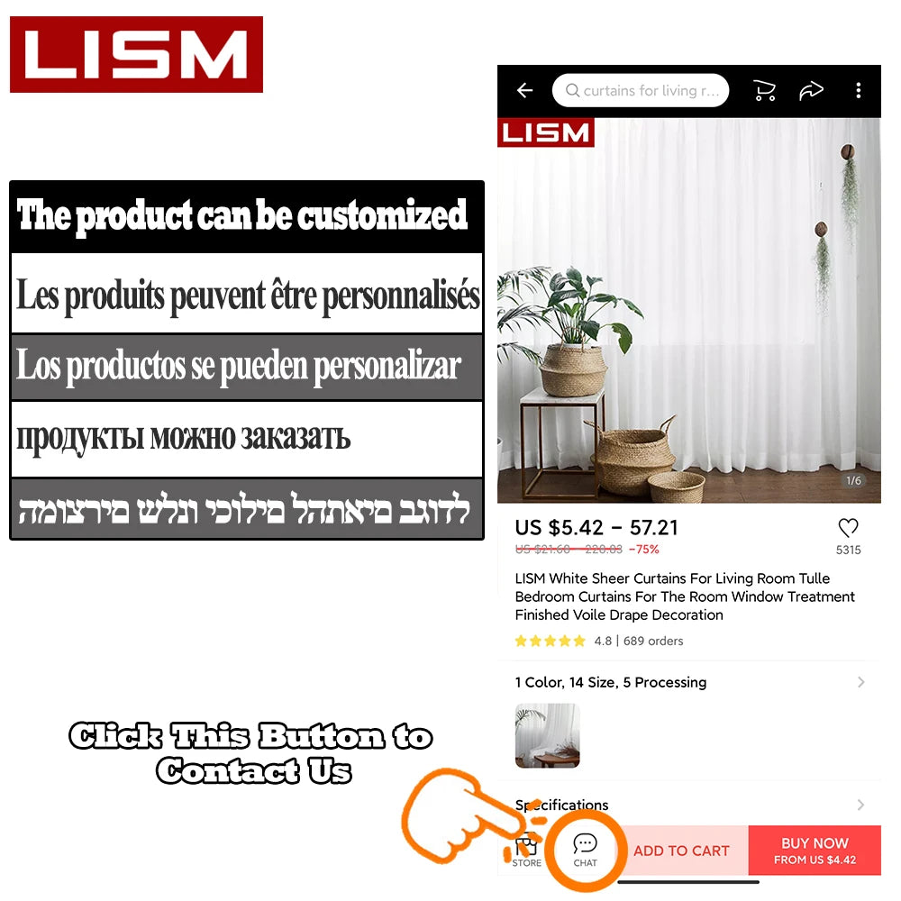 LISM 30% Shading White Sheer Curtains – Modern Tulle Voile for Living Room & Kitchen
