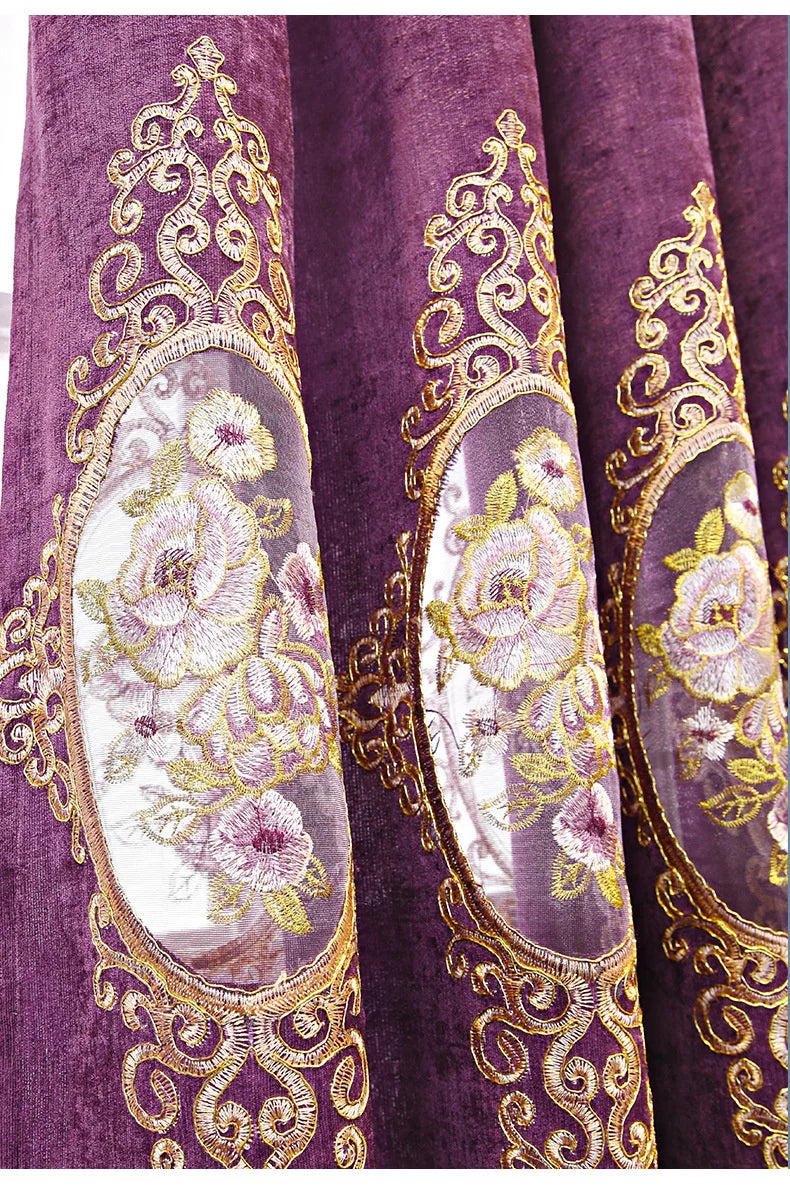 Luxury European Velvet Blackout Curtains – Elegant Embroidered Chenille Drapes for Living Room & Bedroom