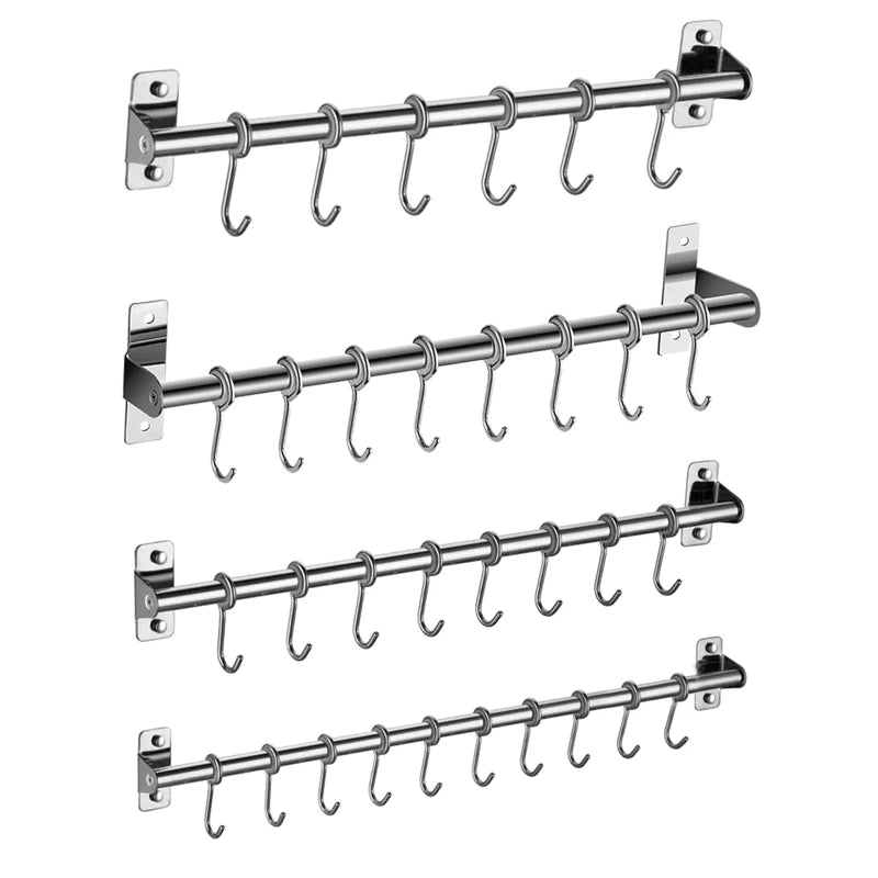 Wall-Mounted Stainless Steel Utensil Rack - Kitchen Rail with 6/8/10 Hooks