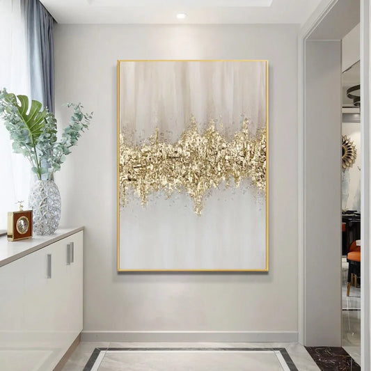 Handmade Acrylic Oil Painting on Canvas | Golden Foil Texture | Wall Art Decor