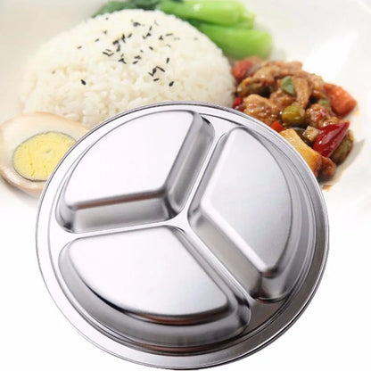 Stainless Steel Round Divided Dinner Plate - 3-Section Snack Tray for Kids