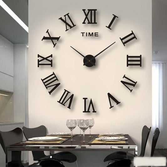 2D/3D Large Roman Numeral Acrylic Mirror Wall Clock - DIY Quartz Clock