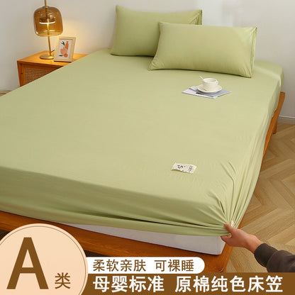 Washed Cotton Fitted Sheet - Non-Slip Pure Color Bedspread