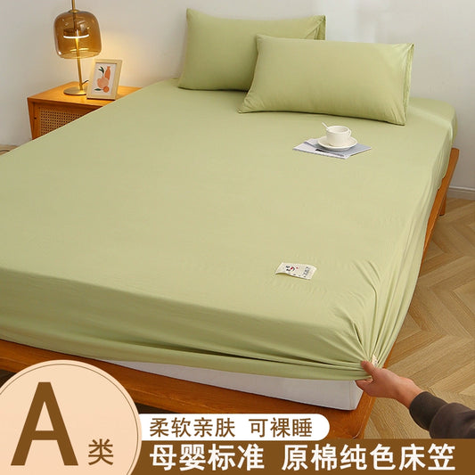 Washed Cotton Fitted Sheet - Non-Slip Pure Color Bedspread