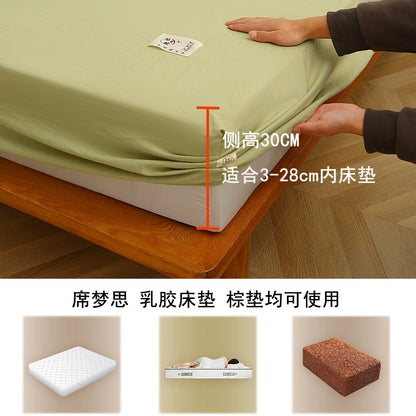 Washed Cotton Fitted Sheet - Non-Slip Pure Color Bedspread