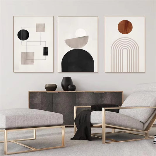 Modern Nordic Beige Black And White Abstract Geometric Poster
