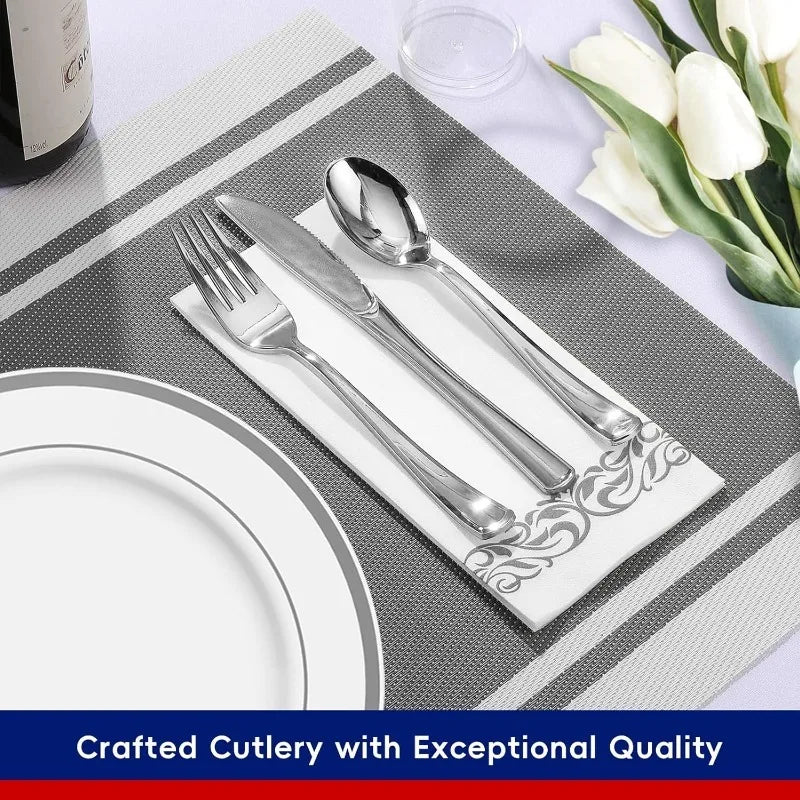 700-Piece Disposable Dinnerware Set - Plates, Silverware, Cups, Hand Towels