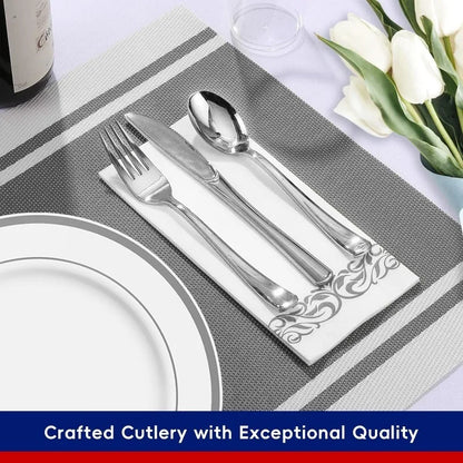 700-Piece Disposable Dinnerware Set - Plates, Silverware, Cups, Hand Towels