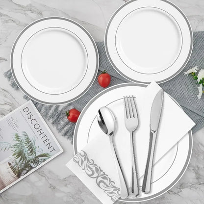 700-Piece Disposable Dinnerware Set - Plates, Silverware, Cups, Hand Towels