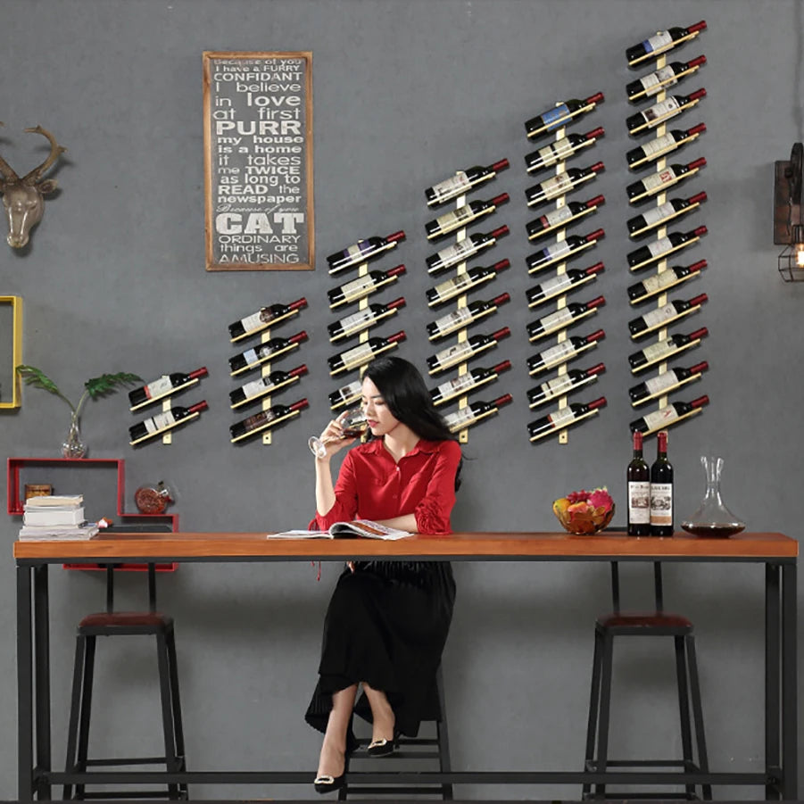 Wall-Mounted Wine Rack & Champagne Bottle Holder - Iron Stand