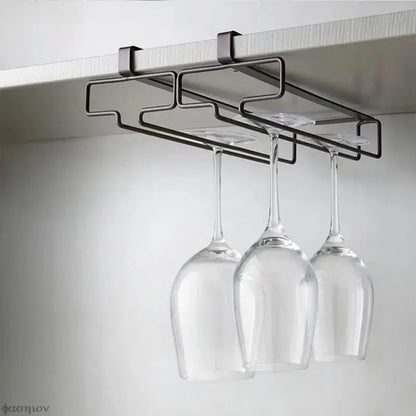 Iron Wine Rack with Glass Holder - Bar Hanger Shelf, Stainless Steel Stand