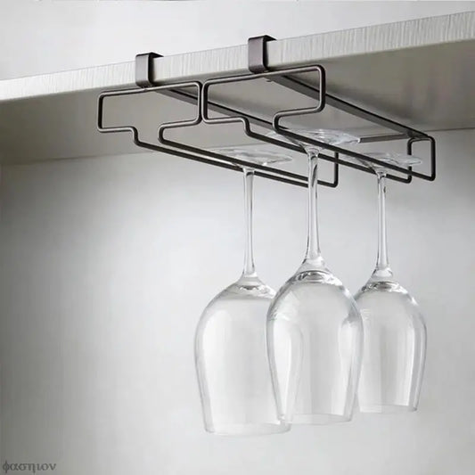 Iron Wine Rack with Glass Holder - Bar Hanger Shelf, Stainless Steel Stand