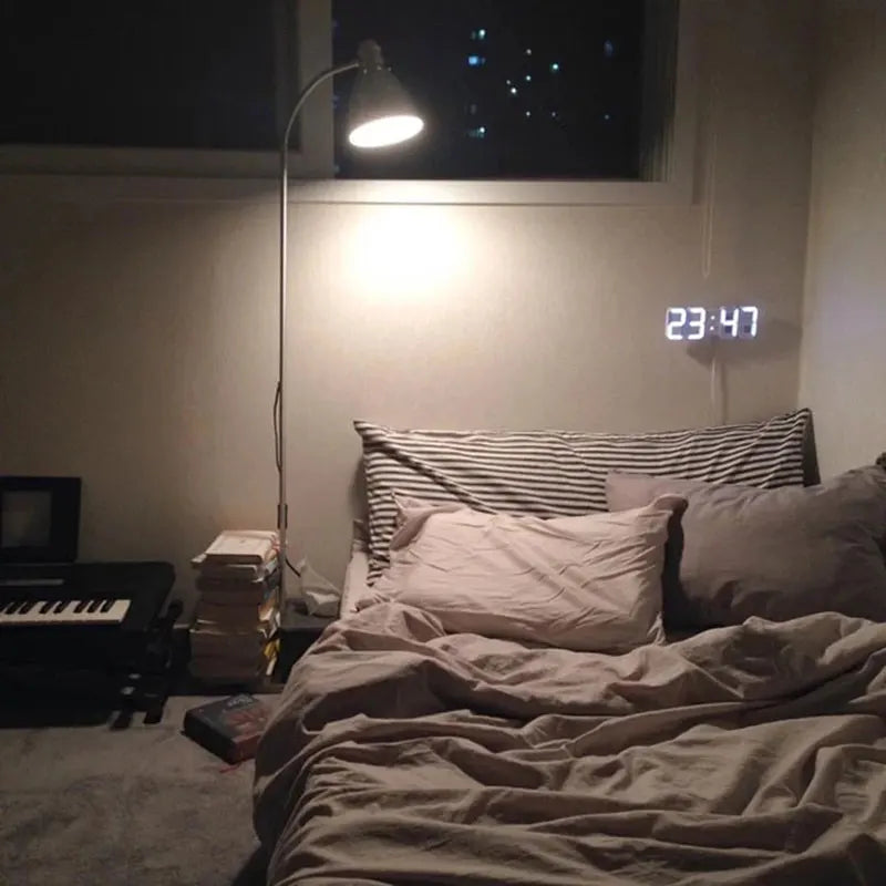 LED Digital Wall Clock with Adjustable Brightness - Electronic Alarm Clock for Modern Homes