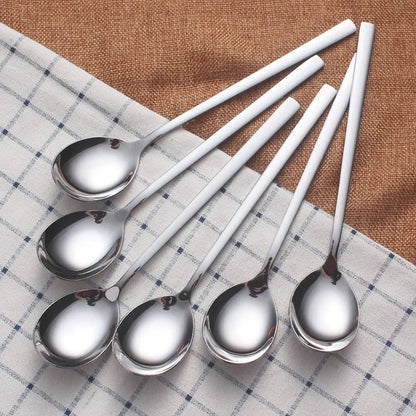 Korean Style Stainless Steel Fork, Spoon &amp; Chopsticks Set - Long Handle, Non-Slip Design