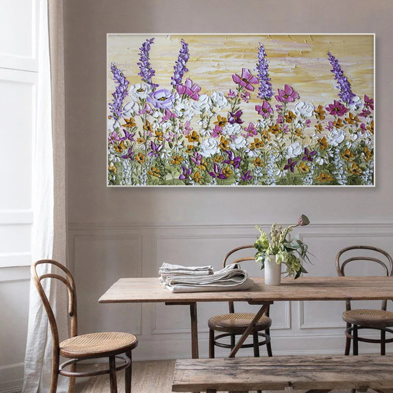 Handmade Large Abstract Flower Oil Painting | Modern Wall Art Canvas for Living Room Decor