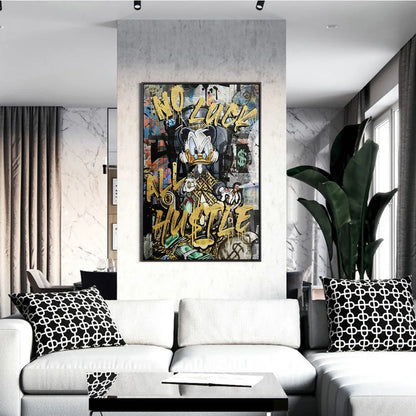 Donald Duck Hustle Graffiti Art Canvas Poster - Disney Street Art