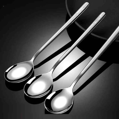 Korean Style Stainless Steel Fork, Spoon &amp; Chopsticks Set - Long Handle, Non-Slip Design