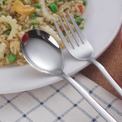 Korean Style Stainless Steel Fork, Spoon &amp; Chopsticks Set - Long Handle, Non-Slip Design