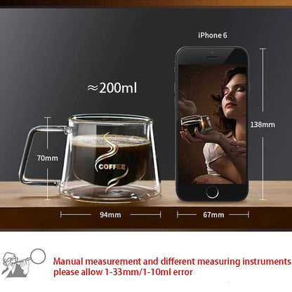 Double Wall Insulated Glass Coffee Mugs with Handle - 180ml