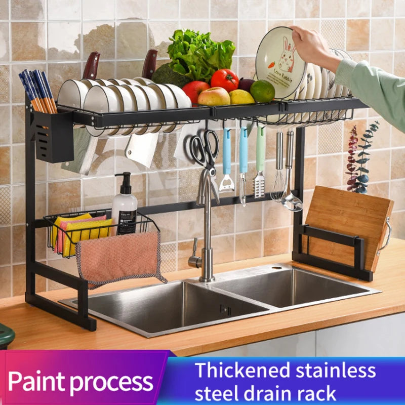 Stainless Steel Dish Rack Drainer - Over Sink Kitchen Storage Organizer, 65/85cm