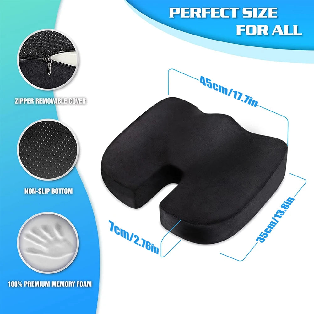 Memory Foam Seat Cushion for Office Chairs | Coccyx Relief & Posture Correction