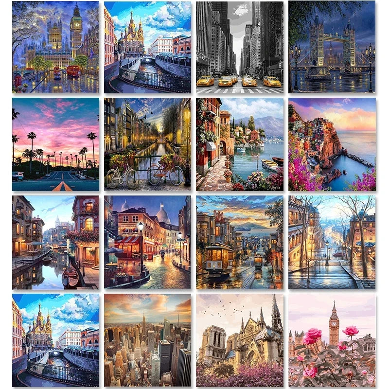 Cityscape Paint By Numbers Kit - DIY Canvas Painting
